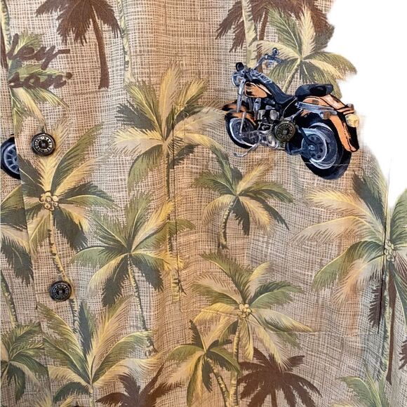 Harley Davidson Tori Richards XL Rare Beige Tropical Motorcycle Palm Print Shirt - Picture 7 of 9